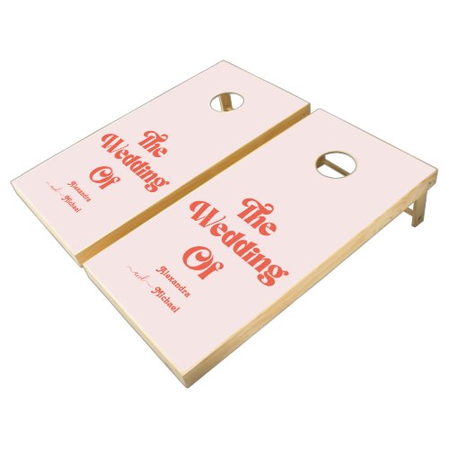 Modern Retro Pink And Orange Typography Wedding Cornhole Set