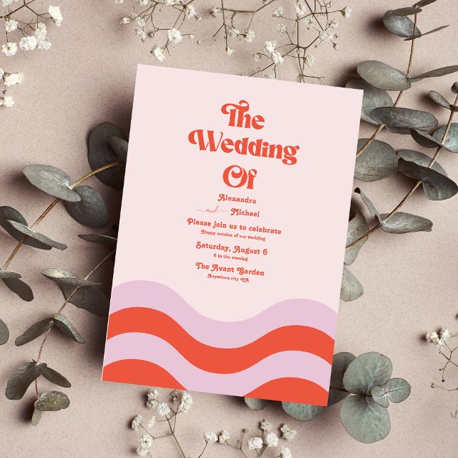 Modern Retro Pink And Orange Typography Wedding In Invitation (Creator Uploaded)