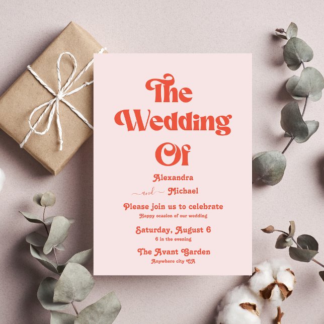 Modern Retro Pink And Orange Typography Wedding Invitation (Creator Uploaded)