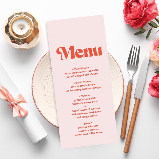 Modern Retro Pink And Orange Typography Wedding Menu (Creator Uploaded)