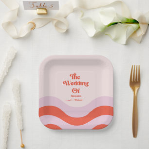 Modern Retro Pink And Orange Typography Wedding Pa Paper Plates
