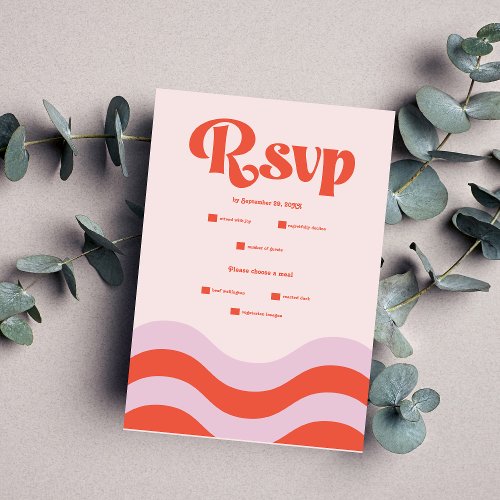 Modern Retro Pink And Orange Typography Wedding RS RSVP Card