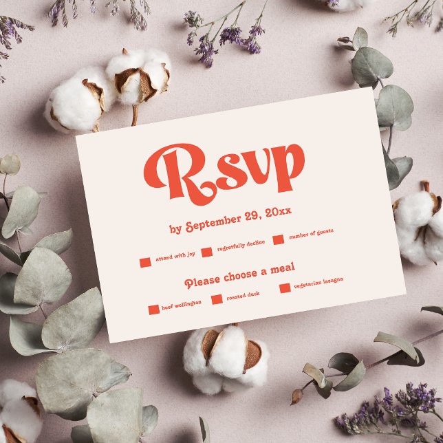 Modern Retro Pink And Orange Typography Wedding RSVP Card (Creator Uploaded)