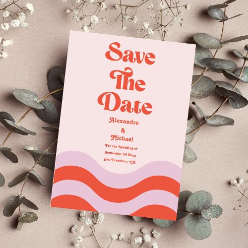 Modern Retro Pink And Orange Typography Wedding Sa Save The Date