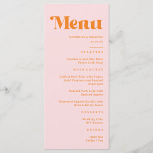 Modern Retro Pink and Orange Wedding Menu