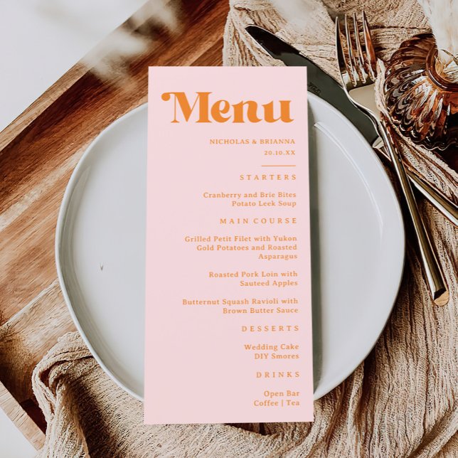 Modern Retro Pink and Orange Wedding Menu (Creator Uploaded)