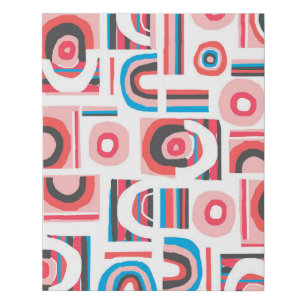 Modern Retro Pink Blue Bauhaus Abstract Pattern Faux Canvas Print