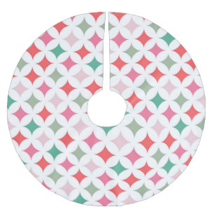 Modern Retro Pink Blue Star Diamonds Brushed Polyester Tree Skirt