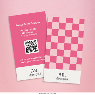 Modern Retro Pink Checkered Professional Business Card