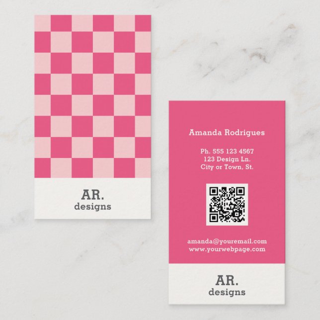 Modern Retro Pink Checkered Professional Business Card (Front/Back)