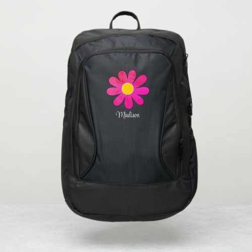 Modern Retro Pink Daisy Personalized Girls Port Authority Backpack