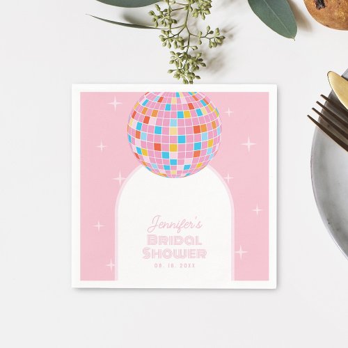 Modern Retro Pink Disco Ball 70s 80s Bridal Shower Napkins