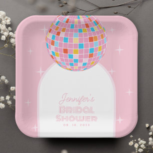 Modern Retro Pink Disco Ball 70s 80s Bridal Shower Paper Plates