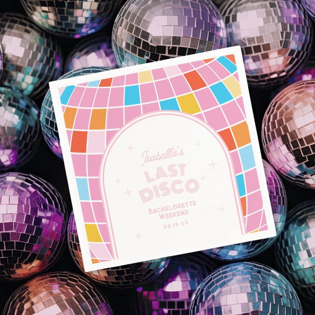Modern Retro Pink Disco Ball Bachelorette Weekend Napkins (Creator Uploaded)