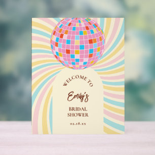 Modern Retro Pink Disco Ball Bridal Shower Welcome Acrylic Sign