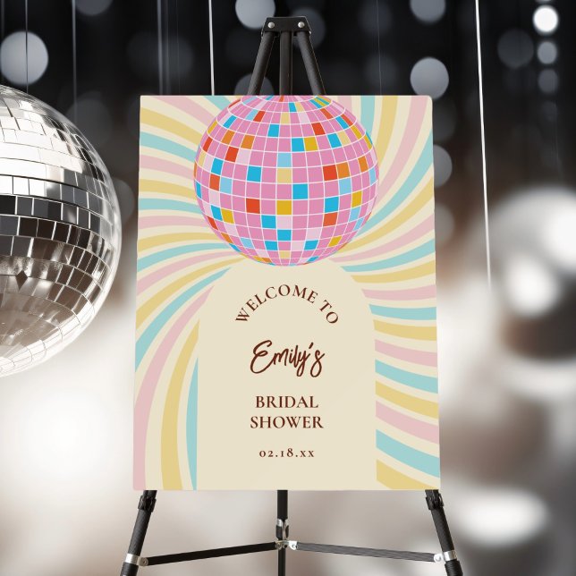 Modern Retro Pink Disco Ball Bridal Shower Welcome Foam Board (Creator Uploaded)