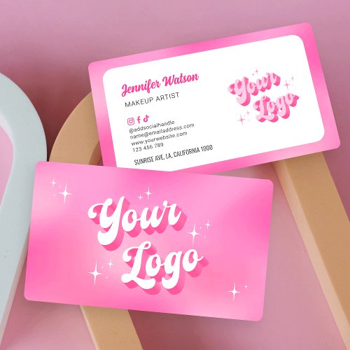 Modern Retro Pink Nails Tech Lashes Beauty Logo Business Card
