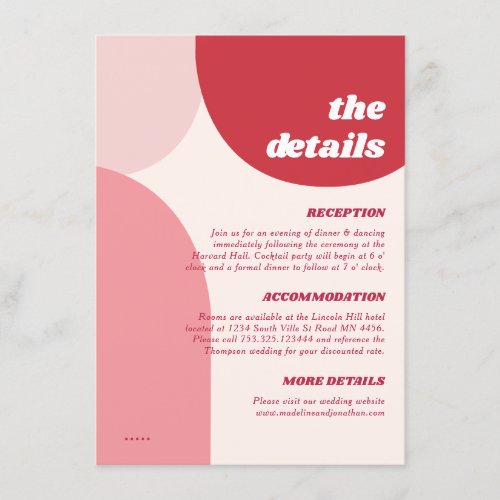 Modern Retro Pink Red Arches Wedding Details Enclosure Card