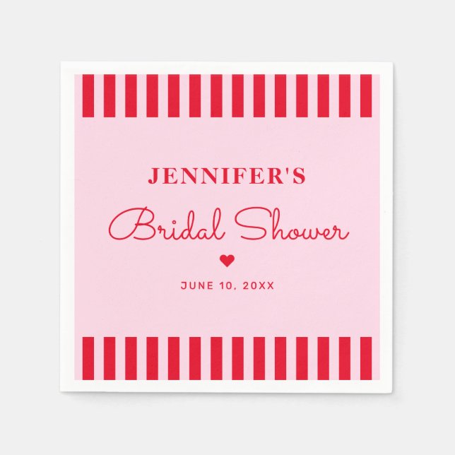 Modern Retro Pink & Red Stripes Bridal Shower Napkins (Front)