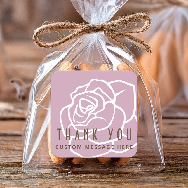 Modern Retro Pink Rose Flower Thank You Square Sticker (Creator Uploaded)