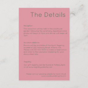 Modern Retro Pink & White Wedding Enclosure Card