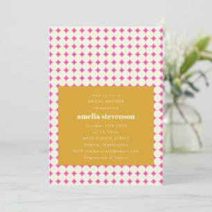 Modern Retro Pink Yellow Dots Bridal Shower Invitation