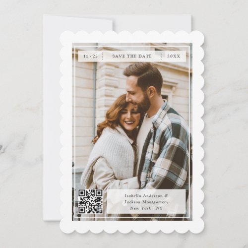 Modern Retro Postage Stamp QR Code Wedding Save The Date
