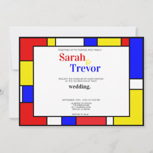 Modern Retro Primary Colors Geometric Art  Invitation
