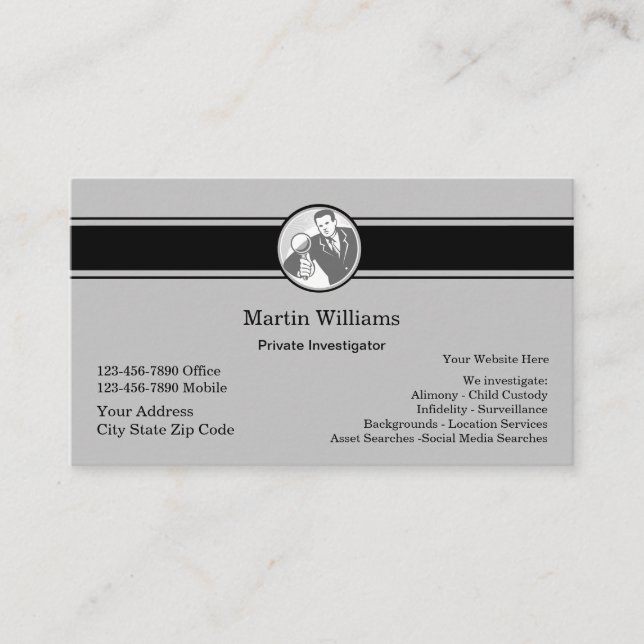 Modern Retro Private Investigator Business Card (Front)