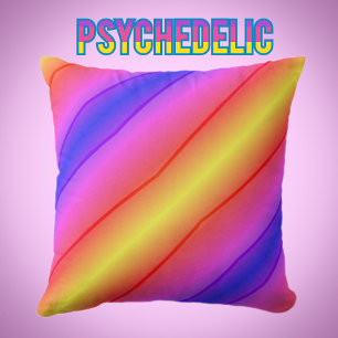 Modern Retro Psychedelic Stripes Multi Color Throw Pillow