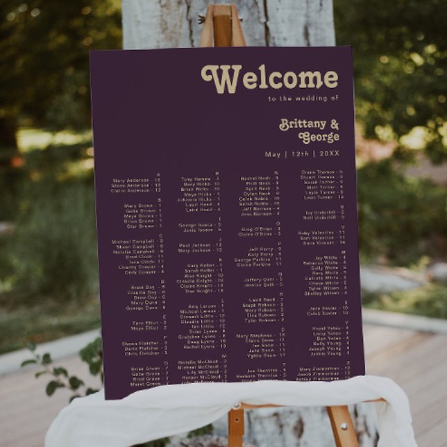 Modern Retro | Purple Alphabetical Seating Chart Foam Board (Creator Uploaded)