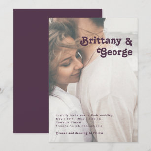 Modern Retro   Purple Casual Faded Photo Wedding Invitation