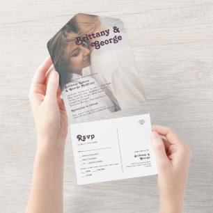 Modern Retro Purple Faded Photo Seal and Send All In One Invitation