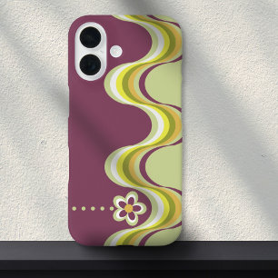 Modern Retro Purple Green Groovy Geometric Flower iPhone 16 Case