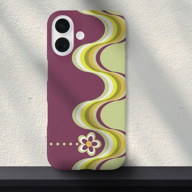 Modern Retro Purple Green Groovy Geometric Flower Case-Mate iPhone Case (Creator Uploaded)