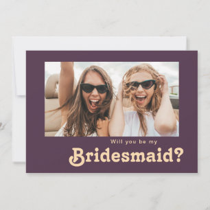 Modern Retro Purple Photo Bridesmaid Proposal Card