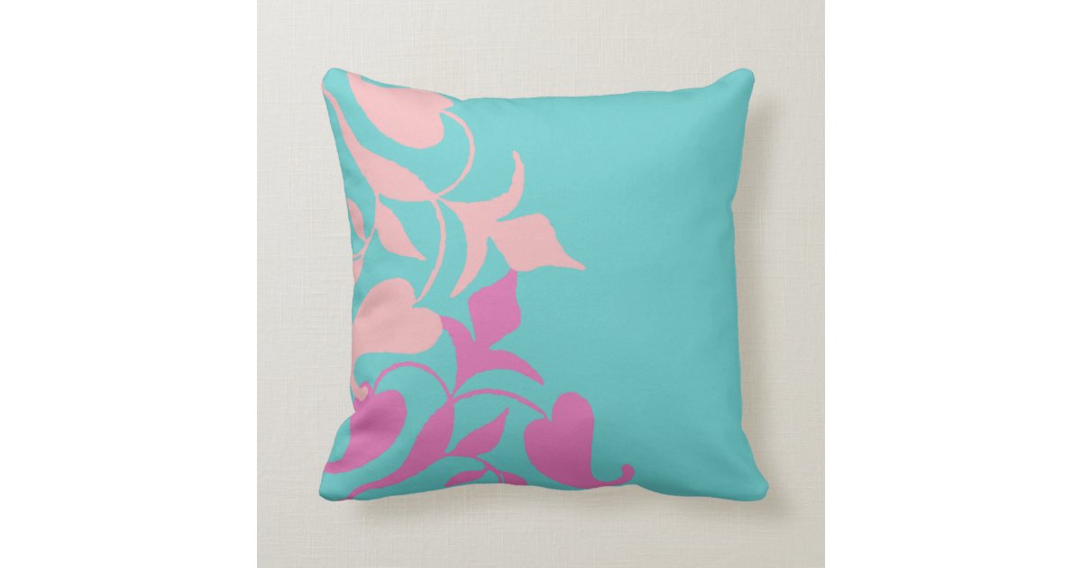 Modern Retro Purple Pink Vine on Teal Throw Pillow Zazzle.com