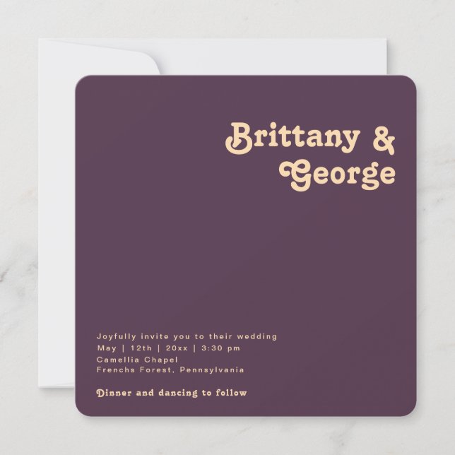 Modern Retro | Purple Square Rounded Edges Wedding Invitation (Front)