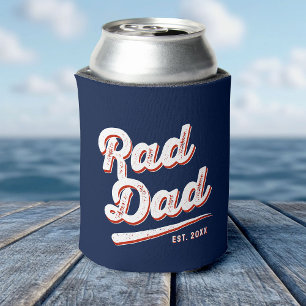 Modern Retro Rad Dad Fun Vintage Blue Can Cooler