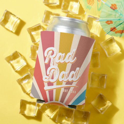 Modern Retro Rad Dad Fun Vintage Rainbow Can Cooler