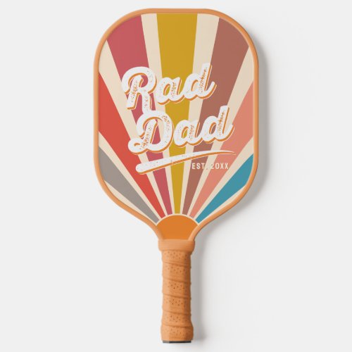 Modern Retro Rad Dad Fun Vintage Rainbow Pickleball Paddle