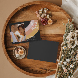 Modern Retro Rainbow Dark Horizontal Save The Date Magnetic Invitation