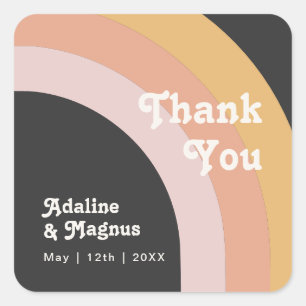 Modern Retro Rainbow Dark Thank You Wedding Favor  Square Sticker