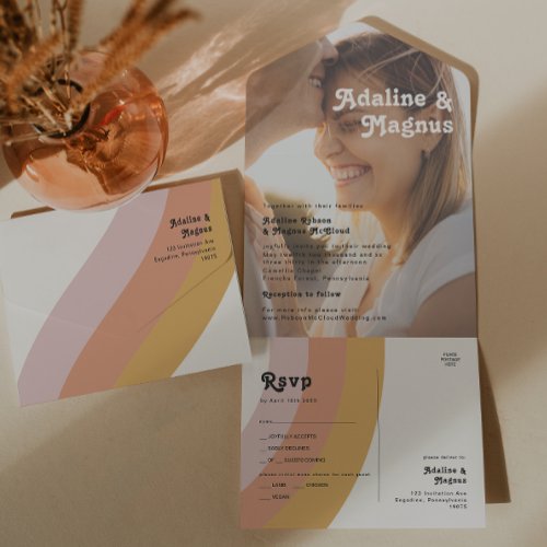 Modern Retro Rainbow Faded Photo Seal and Send All In One Invitation