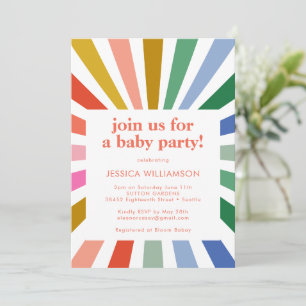 Modern Retro Rainbow Starburst Baby Shower Party Invitation