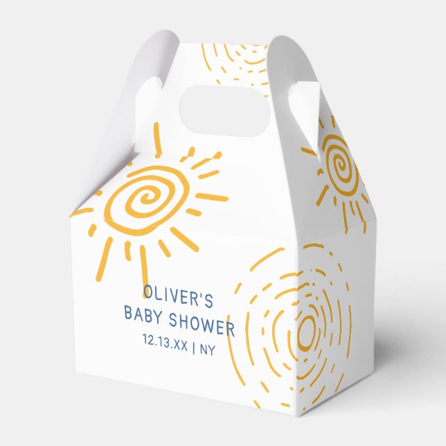 Modern Retro Ray Of Sunshine Baby Shower Favor Boxes (Front Side)
