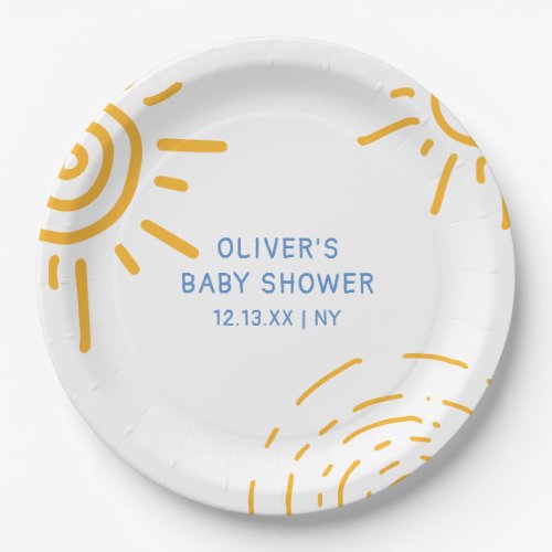 Modern Retro Ray Of Sunshine Baby Shower Paper Plates