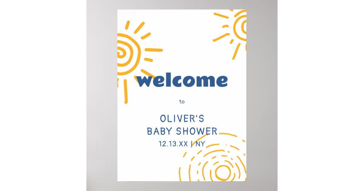 Modern Retro Ray Of Sunshine Baby Shower Welcome Poster | Zazzle