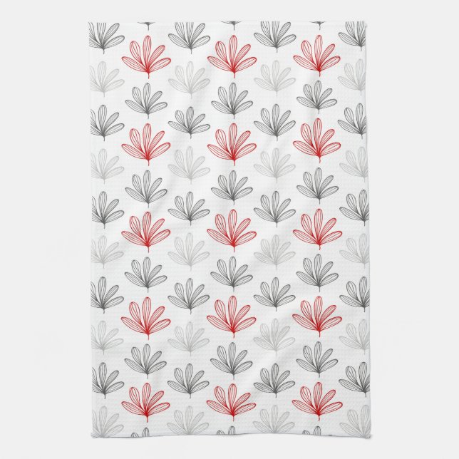 Modern Retro Red and Gray Floral Kitchen Towel (Vertical)