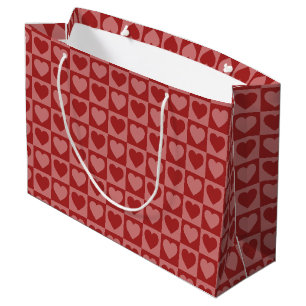 Modern Retro Red and Pink Minimalist Heart Pattern Large Gift Bag